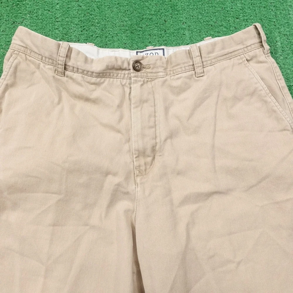Izod Shorts Mens 36 Khaki Beige Casual Chino Flat Front Golf Classic Pockets -35